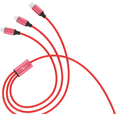 Кабель SkyDolphin S63E 3in1 USB - Lightning + micro USB + USB Type-C (M/M), 1.2 м, Red (USB-000624)