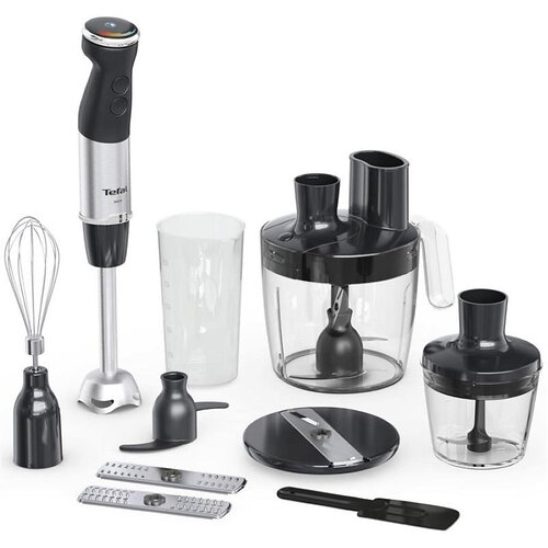 Блендер Tefal заглибний Quickchef+, 1000Вт, 4в1, чаша-800мл, чопер-500мл, кухонний комбайн 5в1, турборежим, сіро-чорний