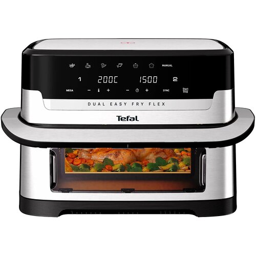 Мультипіч Tefal Dual Easy Fry Flex, 2700Вт, чаша-5.5+3.5л, сенсорне керув., з віконцем, 2 чаши, гриль, пластик, чорний-нерж. ста