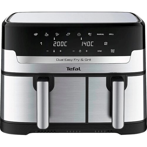 Мультипіч Tefal Dual EasyFry&Grill AirFryer, 2700Вт, чаша-5.2+3.1л, сенсорне керув., 2 чаши, гриль, пластик, сіро-чорний