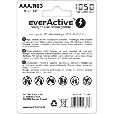 Аккумулятор everActive AAA\/HR03 Ni-MH 1050mAh BL 4шт