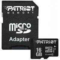 Карта памяти MicroSDHC 16GB UHS-I Class 10 Patriot LX + SD-адаптер (PSF16GMCSDHC10)