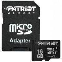 Карта памяти MicroSDHC 16GB UHS-I Class 10 Patriot LX + SD-адаптер (PSF16GMCSDHC10)