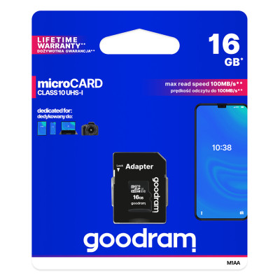 Карта памяти MicroSDHC 16GB UHS-I Class 10 Goodram + SD-adapter (M1AA-0160R12)