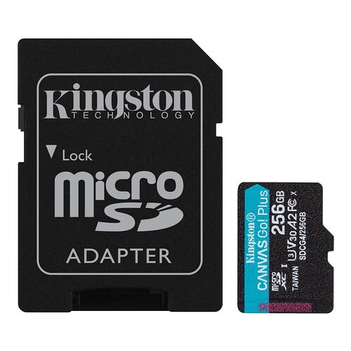 Карта памяти MicroSDXC 256GB UHS-I/U3 Class 10 Kingston Canvas Go! Plus R200/W160MB/s + SD-адаптер (SDCG4/256GB)