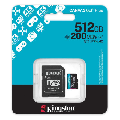 Карта пам`яті MicroSDXC 512GB UHS-I/U3 Class 10 Kingston Canvas Go! Plus R200/W160MB/s + SD-адаптер (SDCG4/512GB) Карта пам`яті MicroSDXC 512GB UHS-I/U3 Class 10 Kingston Canvas Go! Plus R200/W160MB/s + SD-адаптер (SDCG4/512GB)