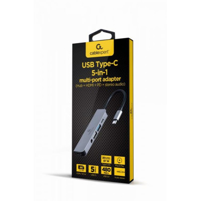 Док-станція Cablexpert USB-C 5-в-1 (A-CM-COMBO5-02) USB/HDMI/PD/Аудіо 3,5 Док-станція Cablexpert USB-C 5-в-1 (A-CM-COMBO5-02) USB/HDMI/PD/Аудіо 3,5
