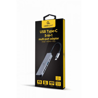 Док-станція Cablexpert USB-C 5-в-1 (A-CM-COMBO5-03) USB/HDMI/PD