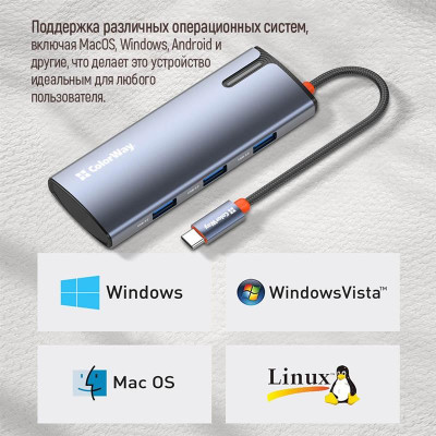 Док-станція ColorWay USB-C 5-в-1 Type C PD 100W/USB3.0х3/HDMI 4К (CW-HUB01) Док-станція ColorWay USB-C 5-в-1 Type C PD 100W/USB3.0х3/HDMI 4К (CW-HUB01)