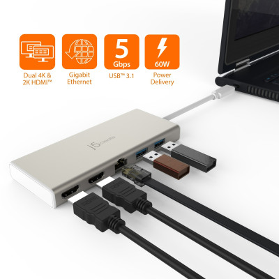 Док-станция J5create USB-C 6-в-1 (JCD381-N)