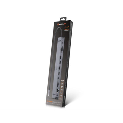 USB-хаб REAL-EL CQ-1000 USB3.0х3/USB-C/HDMI/VGA/RJ45/SD/TF/3.5 mm audio, 0.4m, Space Grey