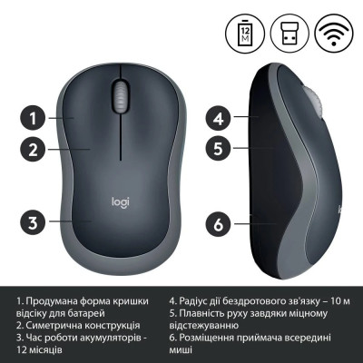 Беспроводная мышь Logitech M185 Grey (910-002238)
