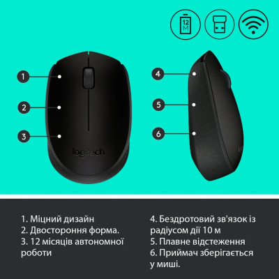 Беспроводная мышь Logitech M170 Grey/Black (910-004642)