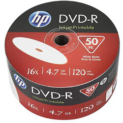 Диски DVD-R HP (69302 /DME00070WIP-3) 4.7GB 16x IJ Print, без шпинделя, 50 шт
