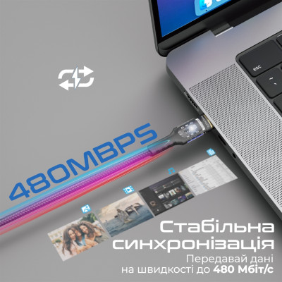 Кабель Promate Lucidline-CC120 USB Type-C - USB Type-C (M/M), 5 A, 100 W, 1.2 м, Black Кабель Promate Lucidline-CC120 USB Type-C - USB Type-C (M/M), 5 A, 100 W, 1.2 м, Black
