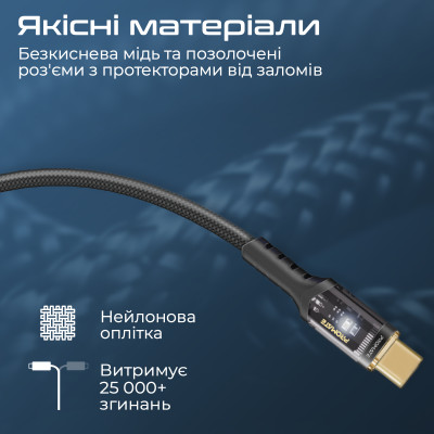 Кабель Promate Lucidline-CC120 USB Type-C - USB Type-C (M/M), 5 A, 100 W, 1.2 м, Black Кабель Promate Lucidline-CC120 USB Type-C - USB Type-C (M/M), 5 A, 100 W, 1.2 м, Black