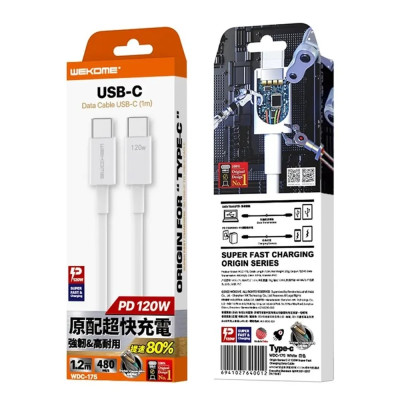 Кабель WK WDC-175 USB Type-C - USB Type-C (M/M), 1.2 м, 20 W, White (6941027640012) Кабель WK WDC-175 USB Type-C - USB Type-C (M/M), 1.2 м, 20 W, White (6941027640012)