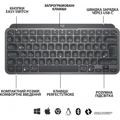 Беспроводная клавиатура Logitech MX Keys Mini Wireless Illuminated Graphite (920-010498)
