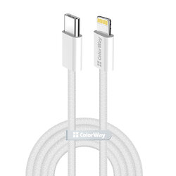 Кабель ColorWay USB Type-C - Lightning (M/M), (braided cotton) (PD Fast Charging 27W), 2 м, Gray (CW-CBPDCL068-GR)
