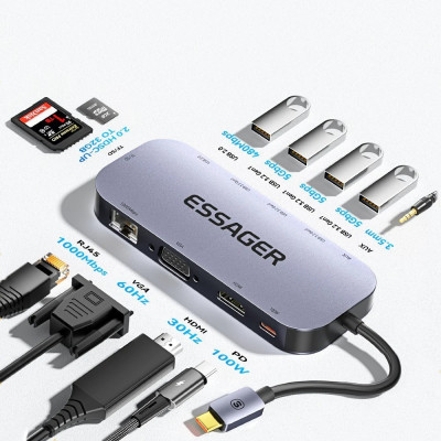 USB-хаб Essager Marble Harp 11 in 1 USB-C Hub (EHB11-FQ0G-Z) USB-хаб Essager Marble Harp 11 in 1 USB-C Hub (EHB11-FQ0G-Z)
