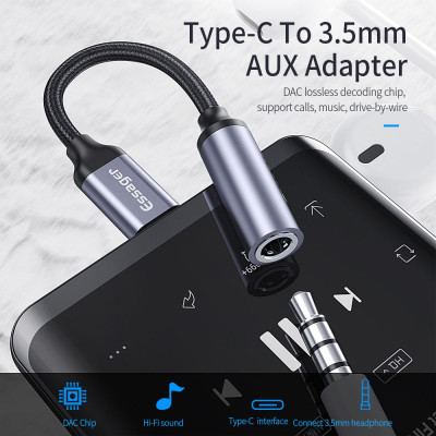Адаптер Essager USB Type-C - 3.5 мм (M/F), 0.1 м, Black (EZJE01-0G) Адаптер Essager USB Type-C - 3.5 мм (M/F), 0.1 м, Black (EZJE01-0G)