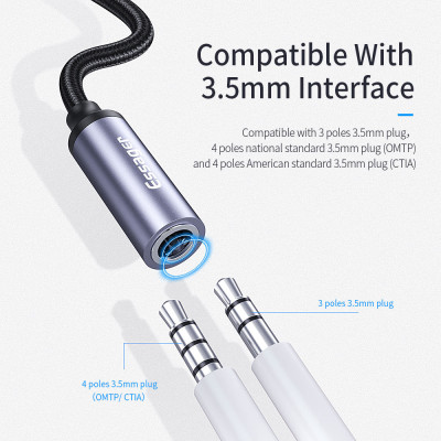 Адаптер Essager USB Type-C - 3.5 мм (M/F), 0.1 м, Black (EZJE01-0G) Адаптер Essager USB Type-C - 3.5 мм (M/F), 0.1 м, Black (EZJE01-0G)
