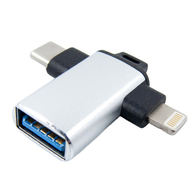 Адаптер Dengos OTG USB-Lightning\/USB Type-C Silver (ADP-022)