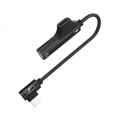 Переходник SkyDolphin AU03 USB USB-C - Jack 3.5 + USB-C (M/F), Black (ADPT-00027)