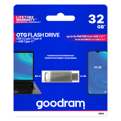Флеш-накопичувач USB3.2 32GB OTG Type-C Goodram ODA3 Silver (ODA3-0320S0R11) Флеш-накопичувач USB3.2 32GB OTG Type-C Goodram ODA3 Silver (ODA3-0320S0R11)