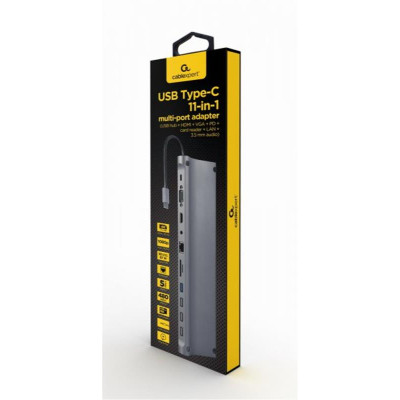 Док-станція Cablexpert USB-C 11-в-1 (A-CM-COMBO11-01) USB-хаб + HDMI/VGA/PD/картрідер/LAN/3.5-мм аудіо Док-станція Cablexpert USB-C 11-в-1 (A-CM-COMBO11-01) USB-хаб + HDMI/VGA/PD/картрідер/LAN/3.5-мм аудіо