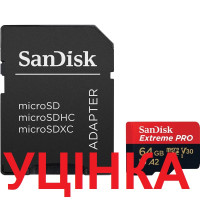 Карта пам`ятi MicroSDXC 64GB UHS-I U3 R200/W90MB/s SanDisk Extreme Pro V30 + SD-адаптер (SDSQXCU-064G-GN6MA)