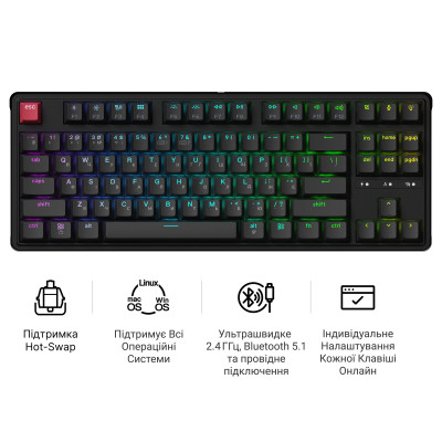 Беспроводная клавиатура Keychron C3 Max Super Red Switch Black RGB (C3M-H1-UA)