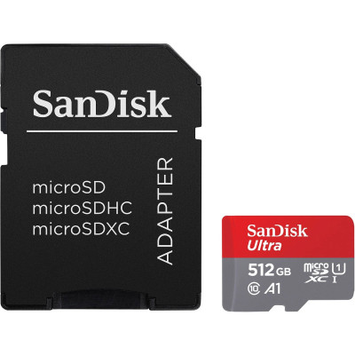 Карта памяти MicroSDXC 512GB UHS-I Class 10 SanDisk Ultra A1 R150MB/s + SD-адаптер (SDSQUAC-512G-GN6MA)