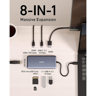 USB-хаб Anker USB-C 8-в-1 Black (A83830A2) USB-хаб Anker USB-C 8-в-1 Black (A83830A2)