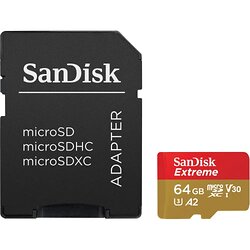 Карта пам`ятi MicroSDXC 64GB C10 UHS-I SanDisk Extreme V30 U3 R170/W80MB/s + SD (SDSQXAH-064G-GN6MA)