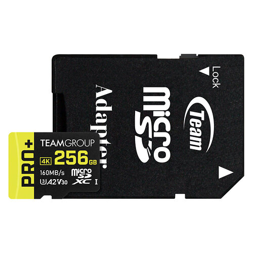 Карта пам`ятi MicroSDXC 256GB UHS-I/U3 Class 10 Team Pro+ R160/W110MB/s + SD-адаптер (TPPMSDX256GIA2V3003)