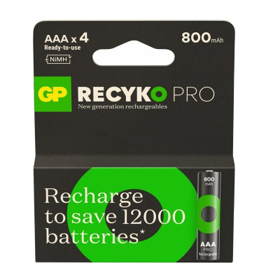 Акумулятори GP Recyko Pro Eco AAA/HR03 NI-MH 800mAh Box 4 шт Акумулятори GP Recyko Pro Eco AAA/HR03 NI-MH 800mAh Box 4 шт