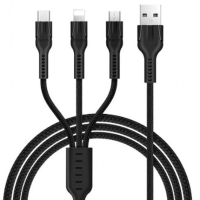 Кабель Hoco U31 Benay 3in1 USB - Lightning/micro USB/USB-C, 1.2 м, Black (K17892) Кабель Hoco U31 Benay 3in1 USB - Lightning/micro USB/USB-C, 1.2 м, Black (K17892)