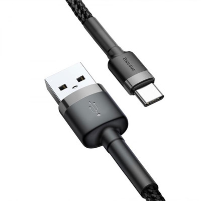 Кабель Baseus Cafule USB-USB-C, 3A, 0.5м Black/Grey (CATKLF-AG1) Кабель Baseus Cafule USB-USB-C, 3A, 0.5м Black/Grey (CATKLF-AG1)
