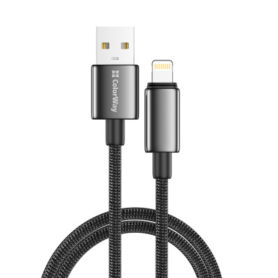 Кабель ColorWay USB - Lightning (M/M), цинковый сплав, 3А, 2 м, Черный (CW-CBUL099-BK)