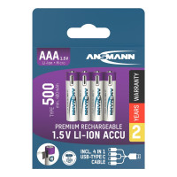 Аккумуляторы Ansmann AAA\/HR03 Li-Ion 500 mAh BL 4 шт Аккумуляторы Ansmann AAA\/HR03 Li-Ion 500 mAh BL 4 шт
