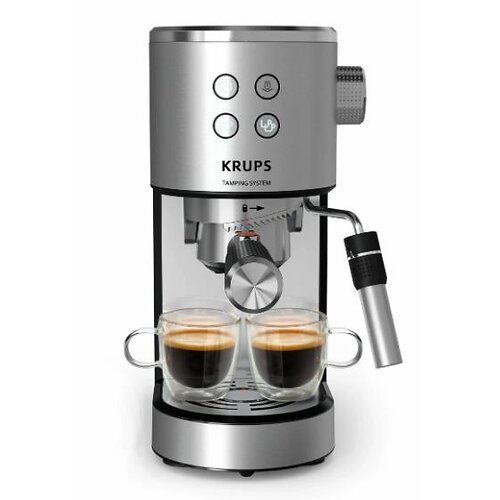 Кавоварка Krups ріжкова Virtuoso+ Tamping System 1л, мелена, ручний капучинатор, 15 бар, сірий