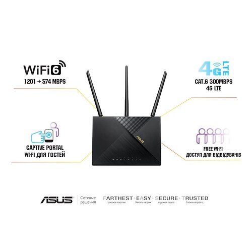 Маршрутизатор ASUS 4G-AX56 AX1800, 4G/LTE, 4xGE LAN, 1xGE WAN