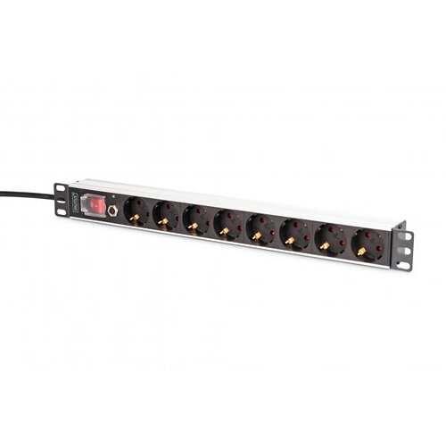 Пристрій розподілу електроживлення DIGITUS 1U, 8xSchuko, 16A, 250V, вимикач, запобіжник, вилка Schuko