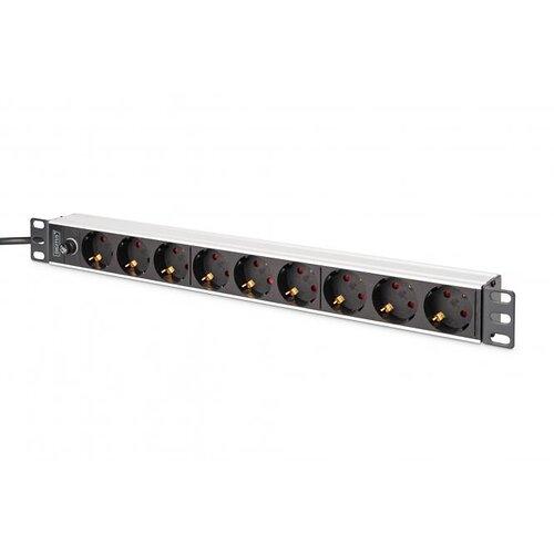 Пристрій розподілу електроживлення DIGITUS 1U, 8xSchuko, 10A, 250V, запобіжник, вилка C14