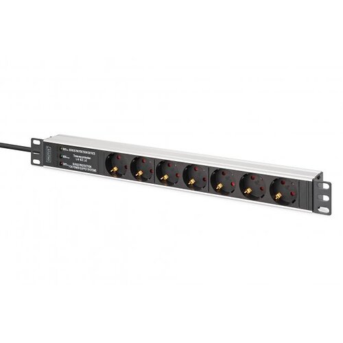 Пристрій розподілу електроживлення DIGITUS 1U, 7xSchuko, 16A, 250V, фільтр, захист, вилка Schuko