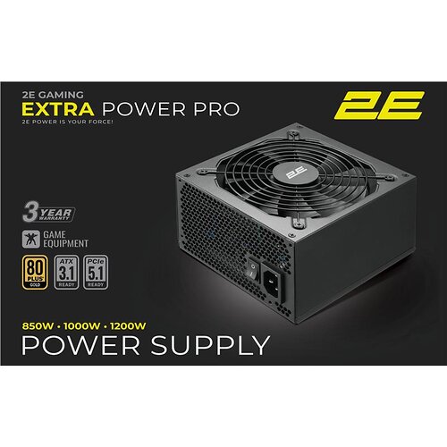 Блок живлення 2E GAMING Extra Power Pro ATX3.1 GEN5.0  (850W), >90%, 80+ Gold, 140мм, 1xMB 24pin(20+4), 2xCPU 8pin(4+4), 3xMolex