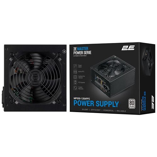 Блок живлення 2E Master Power  (550W), >80%, 80+ White, 120мм, 1xMB 24pin(20+4), 1xCPU 8pin(4+4), 3xMolex, 5xSATA, 2xPCIe 8pin(6