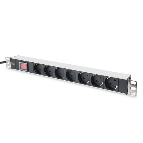 Пристрій розподілу електроживлення DIGITUS 1U, 7xSchuko, 16A, 250V, вимикач, вилка Schuko