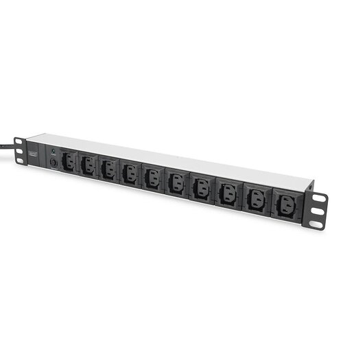 Пристрій розподілу електроживлення DIGITUS 1U, 10xC13, 10A, 250V, предохранитель, вилка C14